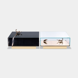 Boca do Lobo Metamorphosis Center Table in Nero Marquina marble and glass with gold plated creatures, available from Touched Interiors UK