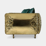 Boca do Lobo Imperfectio Armchair in green, side view of the hammered brass