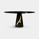 Boca do Lobo Lapiaz Round Dining Table in black lacquer and gold, available from Touched Interiors UK