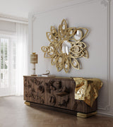Boca do Lobo Voltaire Sideboard in walnut beneath a gilded mirror