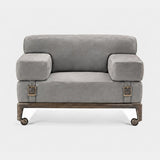 Brindisi Buckled Strap Luxury Armchair in grey nubuck leather with brown burnished brass