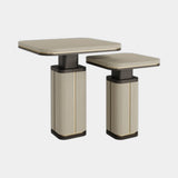 Casa Magna Arden Side Table, lacquered base with a wood veneer top, available from Touched Interiors UK