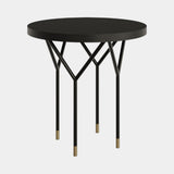 Casa Magna Ava Side Table, black lacquer with a black metal base, available from Touched Interiors UK