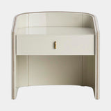 Casa Magna Coralina II Bedside Table, matt lacquer with an antique brass handle, available from Touched Interiors UK