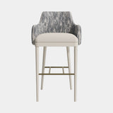 Casa Magna Dumas Bar Stool, grey patterned fabric with ivory legs, available from Touched Interiors UK