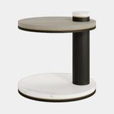 Casa Magna Fiora Side Table, wood veneer top with a marble base, available from Touched Interiors UK