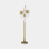 Luxxu Waterfall Floor Lamp in gold plated brass, clear ribbed crystal glass and Carrara marble