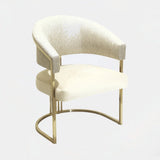 Castro Lighting Harp Dining Chair in fabric upholstery with a gold-plated brass frame, available from Touched Interiors UK