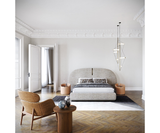 Celine Luxury Designer Armchair and Modern Curved Pouf, alternative angle
