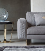 Giorgio Collection Charisma Sofa with Quilted Back Cushions in grey velvet, side view