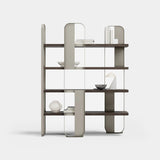Chelsea Metal Frame Luxury Bookcase: matt taupe lacquer shelves with a metal frame