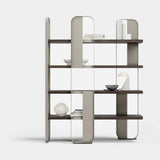 Chelsea Metal Frame Luxury Bookcase: matt taupe lacquer shelves with a metal frame