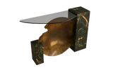 Leané Noir Console Table: Luxury Smoked Glass & Green Marble