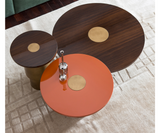 Ruolo nesting coffee tables in walnut with brass centre, detail