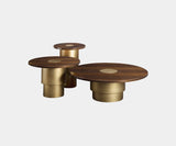 Ruolo luxury set of three round coffee tables in dark walnut and burnished brass