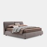 Bend Bed, taupe fabric, front view