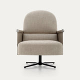 Ditre Italia Beyl Swivel Armchair in beige fabric, leather armrests, black swivel base