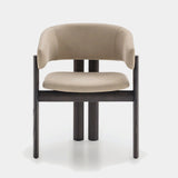 Ditre Italia Biarritz Dining Chair, beige leather with dark wooden frame, front view