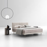 Chloe Luxury Bed, light grey fabric, slim metal feet, front view