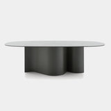 Ditre Italia Doon Dining Table, oval table with smoked glass top and anthracite base, front view