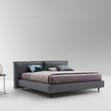 Flann 2.0 Bed, charcoal fabric, black feet, front view