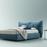Papilo Bed, blue fabric, front view