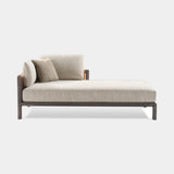 Doria Leather Clad Luxury Chaise Longue in fabric with leather sides and brown burnished brass