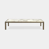 Doria Slender Metal Base Luxury Coffee Table in Calacatta Gold marble