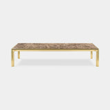 Doria Slender Metal Base Luxury Coffee Table in Emperador Dark marble with polished brass