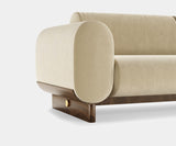 Ellis Sofa: Customizable Fabric Options for a Personalized Touch. Experience the epitome of design flexibility with the Ellis sofa by Mezzo Collection. This modern curved masterpiece boasts a luxurious matte walnut frame and plush fabric upholstery available in a curated range of colors to perfectly match your vision and existing décor.
