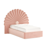 Fairytale Seashell Bed, lacquered wood with velvet upholstery, available from Touched Interiors UK