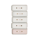 Fairytale Travel 5 Drawer Chest of Drawers, lacquered wood, leather straps, velvet and polished brass, available from Touched Interiors UK
