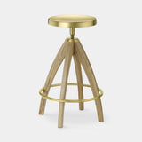 Fuso Brass and Oak Luxury Stool in brass and natural oak, senior height