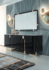 Giorgio Collection Charisma Sideboard in Black Bubinga burl with a Grey Alpi marble top, room view