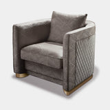 Giorgio Collection Infinity Occasional Armchair in grey patterned velvet with a light gold chrome base