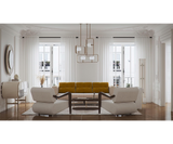 Grant Sofa: A Modern Living Room Focal Point. Make a lasting impression with the Grant sofa by Mezzo Collection. This captivating asymmetrical design, upholstered in luxurious fabric and complemented by a sleek matte wood frame, transforms your living room into a haven of modern comfort and sophisticated style. It's a statement piece that guarantees to be the center of attention.