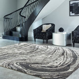 Hand-Woven Marquina Marble Viscose Rug, shown in a room setting