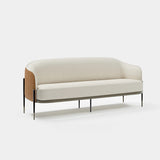 Harlow Floating Frame Luxury Sofa: tan leather outer shell with ivory fabric seat and back (Cat B), black legs with metal tips