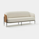 Harlow Floating Frame Luxury Sofa: tan leather outer shell with ivory fabric seat and back (Cat B), black legs with metal tips