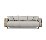 Boca do Lobo Imperfectio Sofa in ivory upholstery with hand-hammered brass, available from Touched Interiors UK