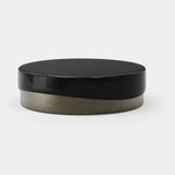 Iris Two Tone Luxury Coffee Table: gloss black lacquer top on a metal-finish base