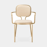 Jacopo Cast Frame Luxury Dining Armchair in beige with polished brass frame
