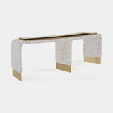Divine Console Table in white lacquer with a gold stainless steel base, 222 cm with tray