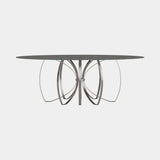 Elle Dining Table 220 cm, in smoked glass on polished steel rings
