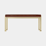 Jazz Console Table with a wood veneer top on a gold stainless steel frame