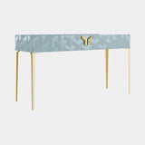 Triny Console Table with a blue lacquered top on a gold stainless steel frame, 191 cm