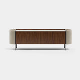 Kensal Leather Side Luxury Sideboard: matt walnut veneer with ivory genuine leather sides (Cat B)