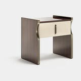 Lennox Leather Drawer Luxury Bedside Table: matt dark wood veneer with an ivory genuine leather drawer front (Cat B)