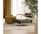 Mid-Century Modern Armchair with Plush Fabric Upholstery. The Gilded Age Glamour armchair features plush fabric upholstery for ultimate comfort and style in your mid-century modern living space.