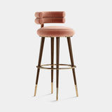 Mezzo Collection Betsy Bar Chair, Alhambra Jimena 12 fabric, matte walnut frame, polished brass, available from Touched Interiors UK